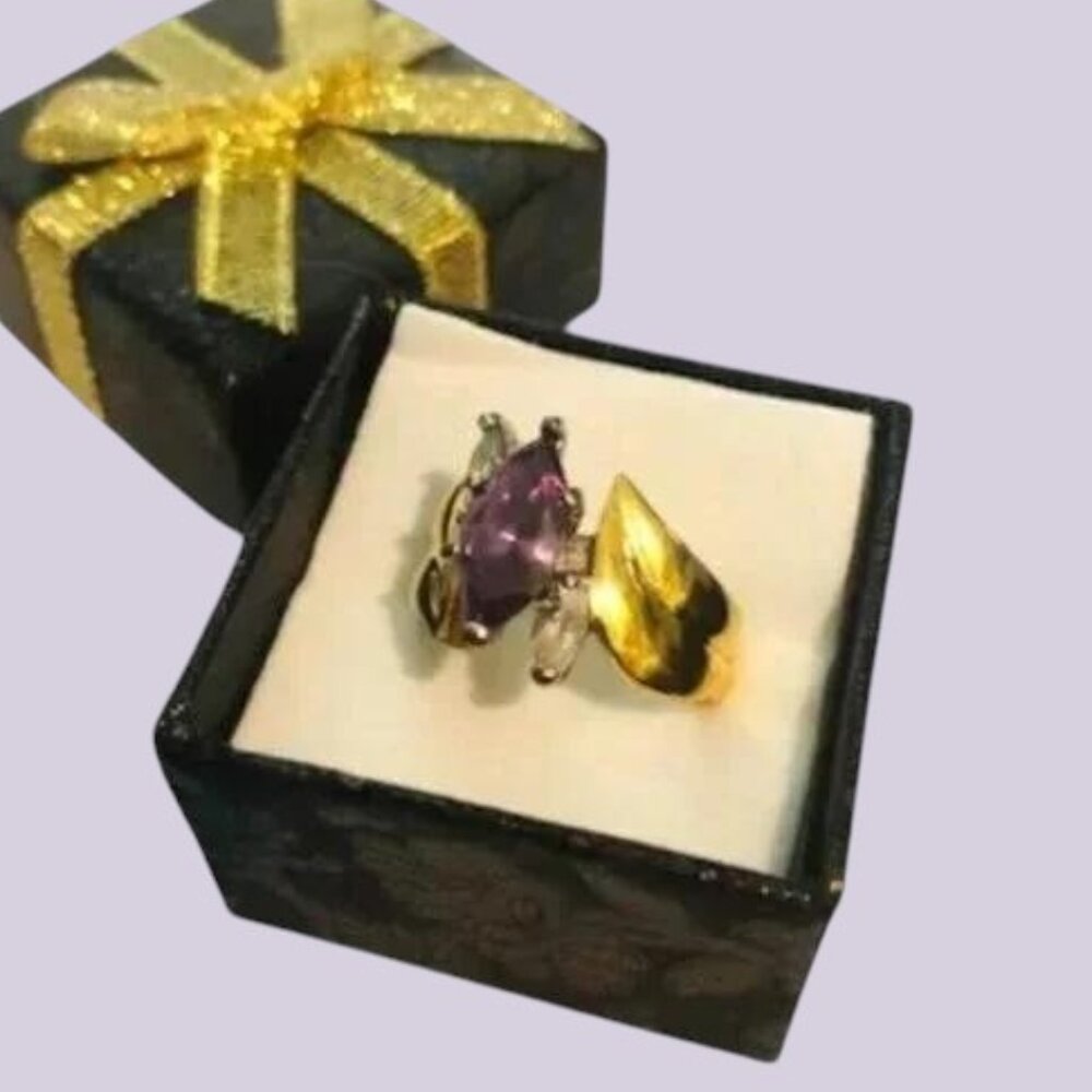 Vintage Amythest Marquise Gold Plated Cocktail Ring 6